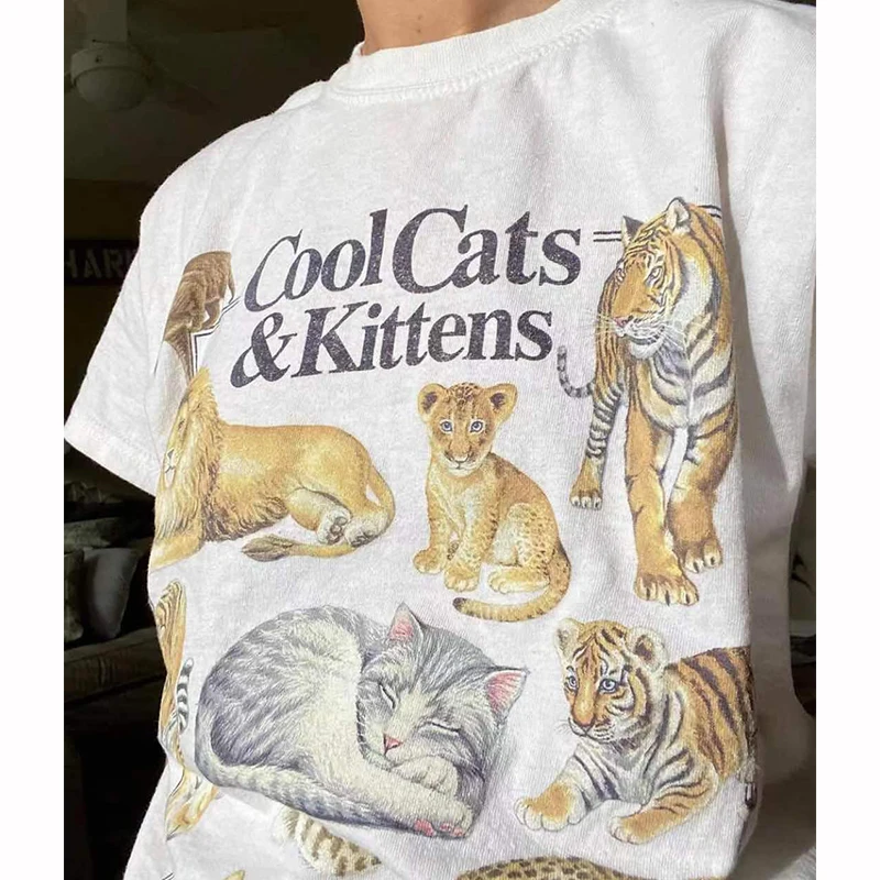Винтажные крутые футболки в американском стиле с кошками и котятами животными
