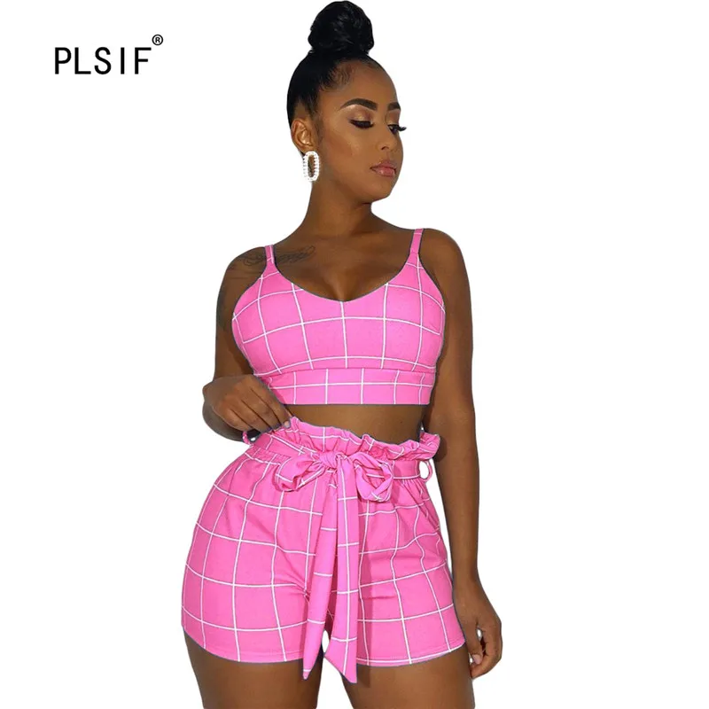 Модный комплект шорт в клетку новый стиль Женский из 2 предметов: бюстгальтер на