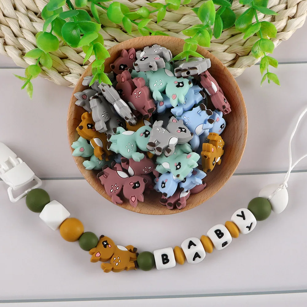 Kovict-Cuentas de silicona con forma de peque&ntilde;o ciervo, mordedor Molar para beb&eacute;, cadena de chupete, accesorios de joyer&iacute;a, juguetes masticables, 50/100 Uds.-1