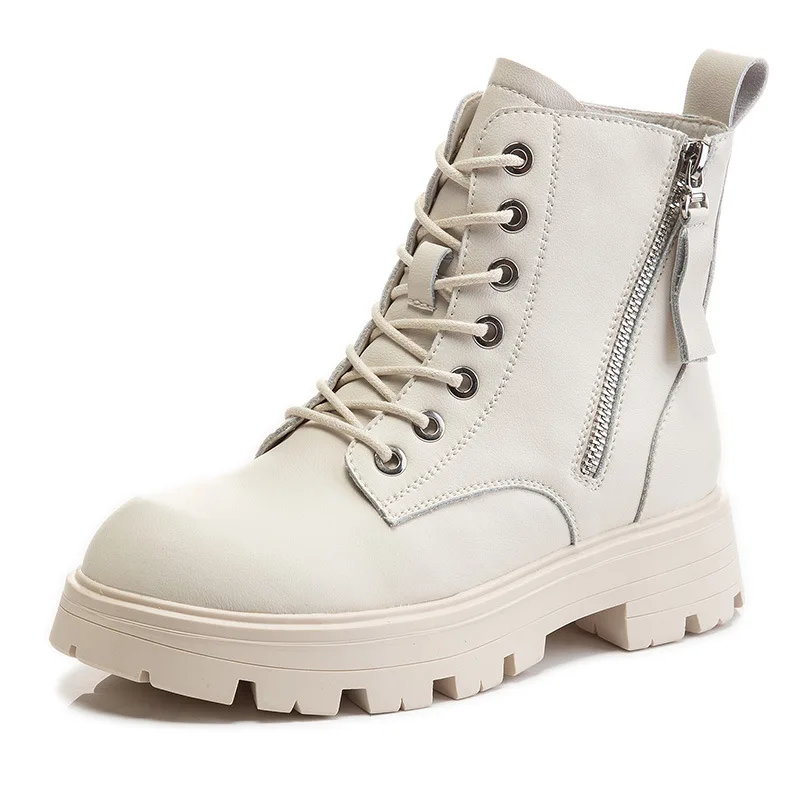 

Genuine Leather Punk Style Autumn Winter Boots for Women 2021 Platform Shoes Women Zip Design Chunky Ankle Boots Females Fashion