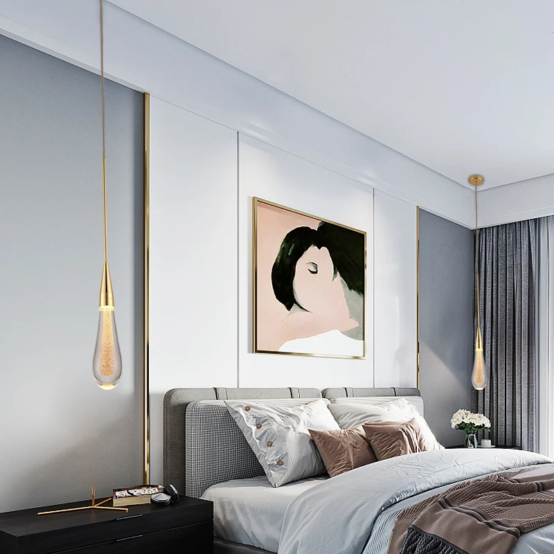 

Led 2019 Hot Designer LED Water Drop pendant light minimalist Scandinavian loft Crystal Hanging Lamp Creative Restaurant Light