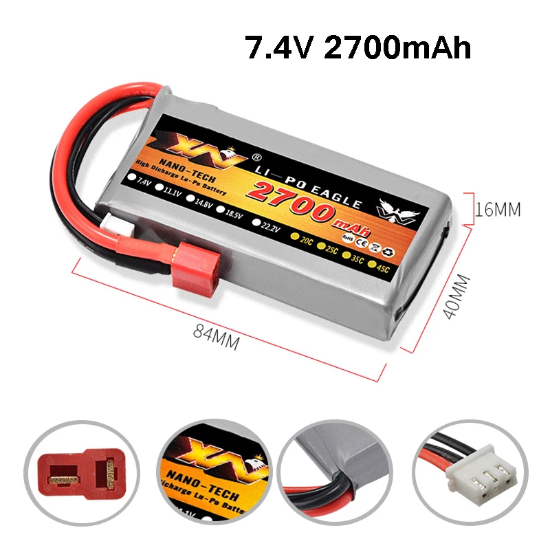 Аккумулятор Lipo 2s 40C Max 60C обновление 7 4 В 2700 мА · ч для радиоуправляемого автомобиля