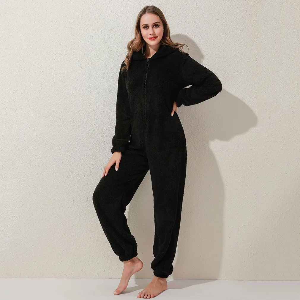 

YRRFUOT 2020 New Women One-piece Pajamas Hooded Plus Size Sleepwear Plus Plush Thick Homewear Casual Lazy One-piece Clothes