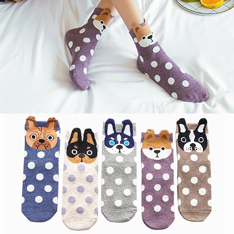 

1/2/3 пара женских коротких носков, милые хлопковые носки в горошек с мультяшными животными, забавные короткие теплые носки для осени и зимы ...