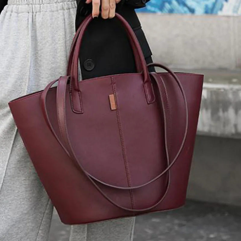 

New High Quality Retro texture leather simple portable large-capacity bag crossbody one-shoulder bucket bag new product tote bag