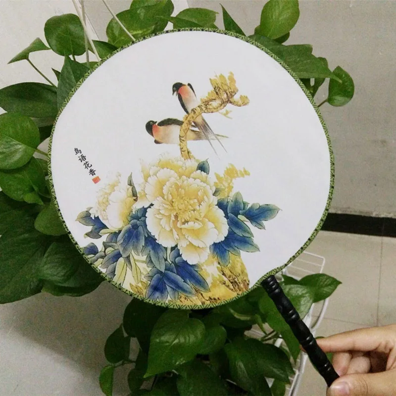 

Vintage Dancing Fan Chinese Traditional Round Polyester Hand Fan Stage Perform Props Home Decoration