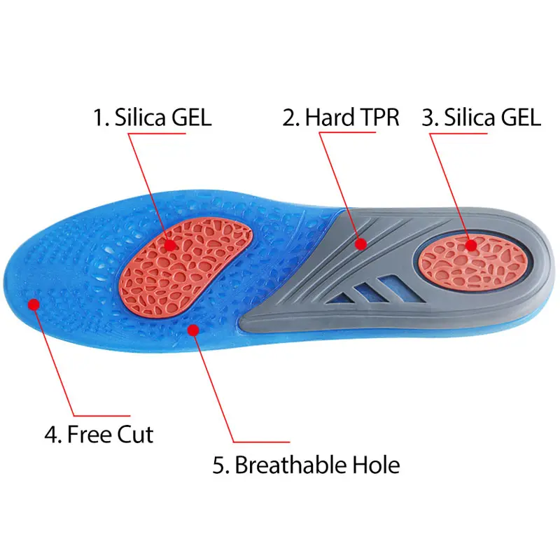 Silicone Gel Insoles Men Women Shoe Inserts Shock Absorbing Sports Insole Foot Care for Plantar Fasciitis Relieve Feet Pain Pad