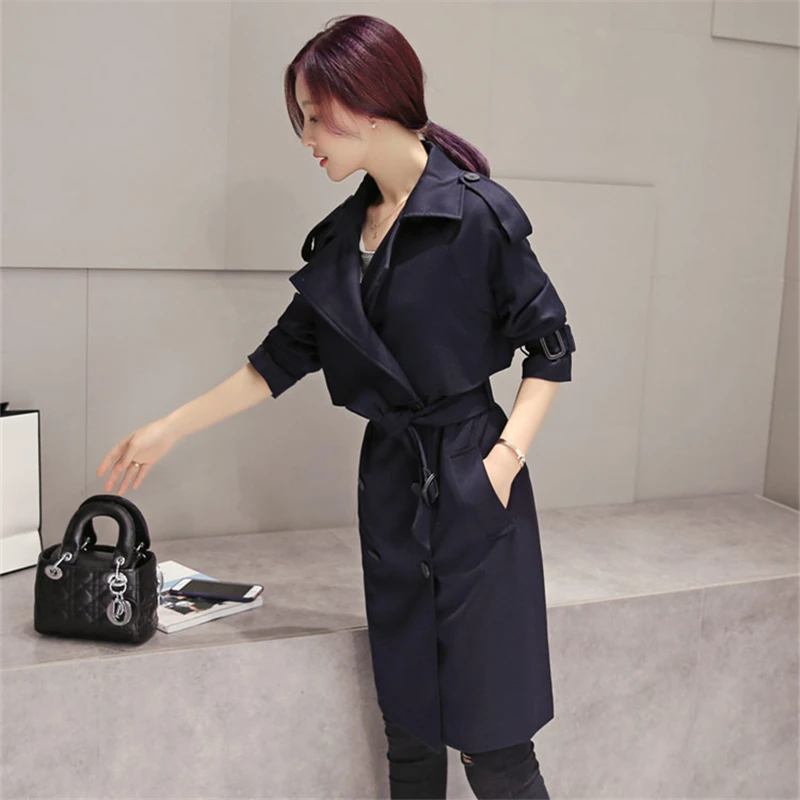 

Female Plus Size Windbreaker Coats Mid Long 2021 Spring Autumn New Fashion Slim Double Breasted Lace Up Trench Women's Cothes