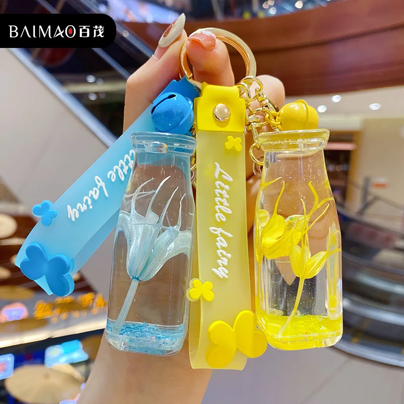 

Cartoon Acrylic Octagonal Flower Keychain Move Glitter Quicksand Liquid Girls Keyring Bag Pendant Men Women Car KeyChain KeyRing