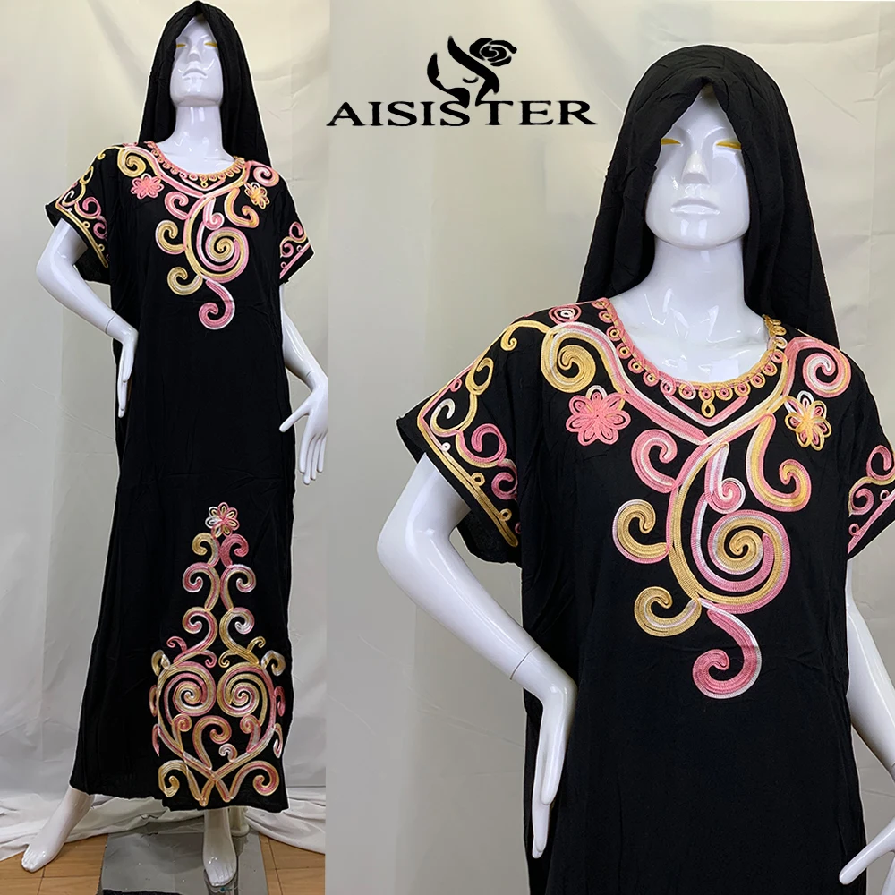 В африканском стиле Платья с вышивкой 100% хлопковая Абая Дубай короткий рукав
