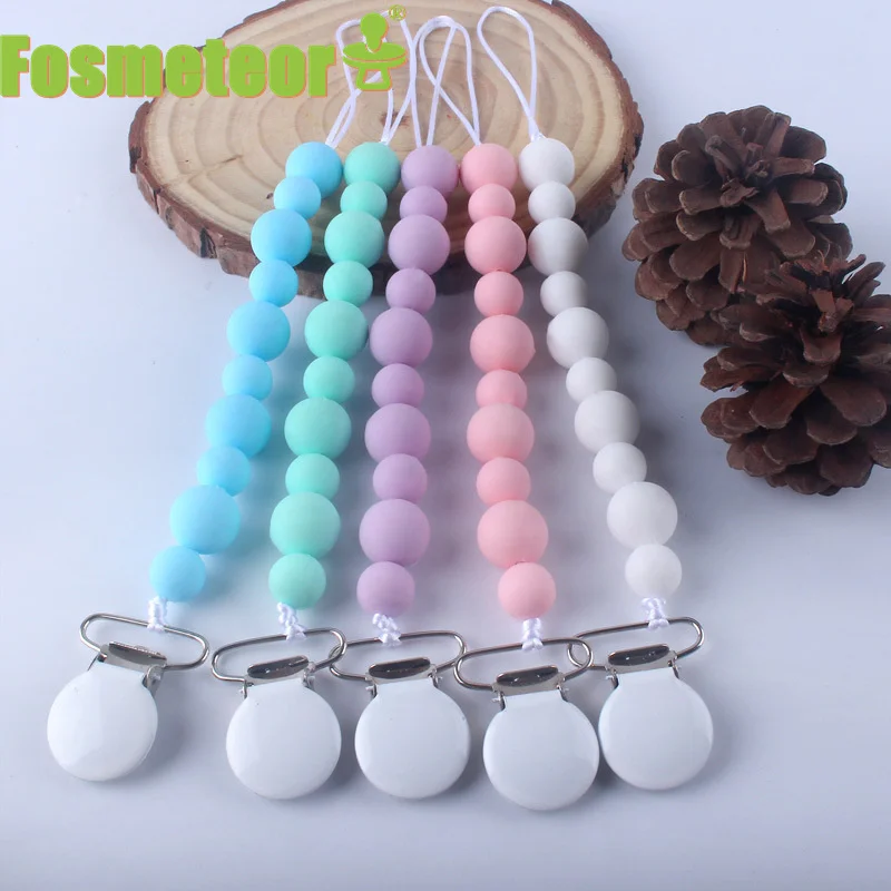 

Fosmeteor Baby Pacifier Chain Multi-color DIY Silicone Molar Beads Anti-lost Chain Iron Clip Pacifier Chain Baby Products Gift