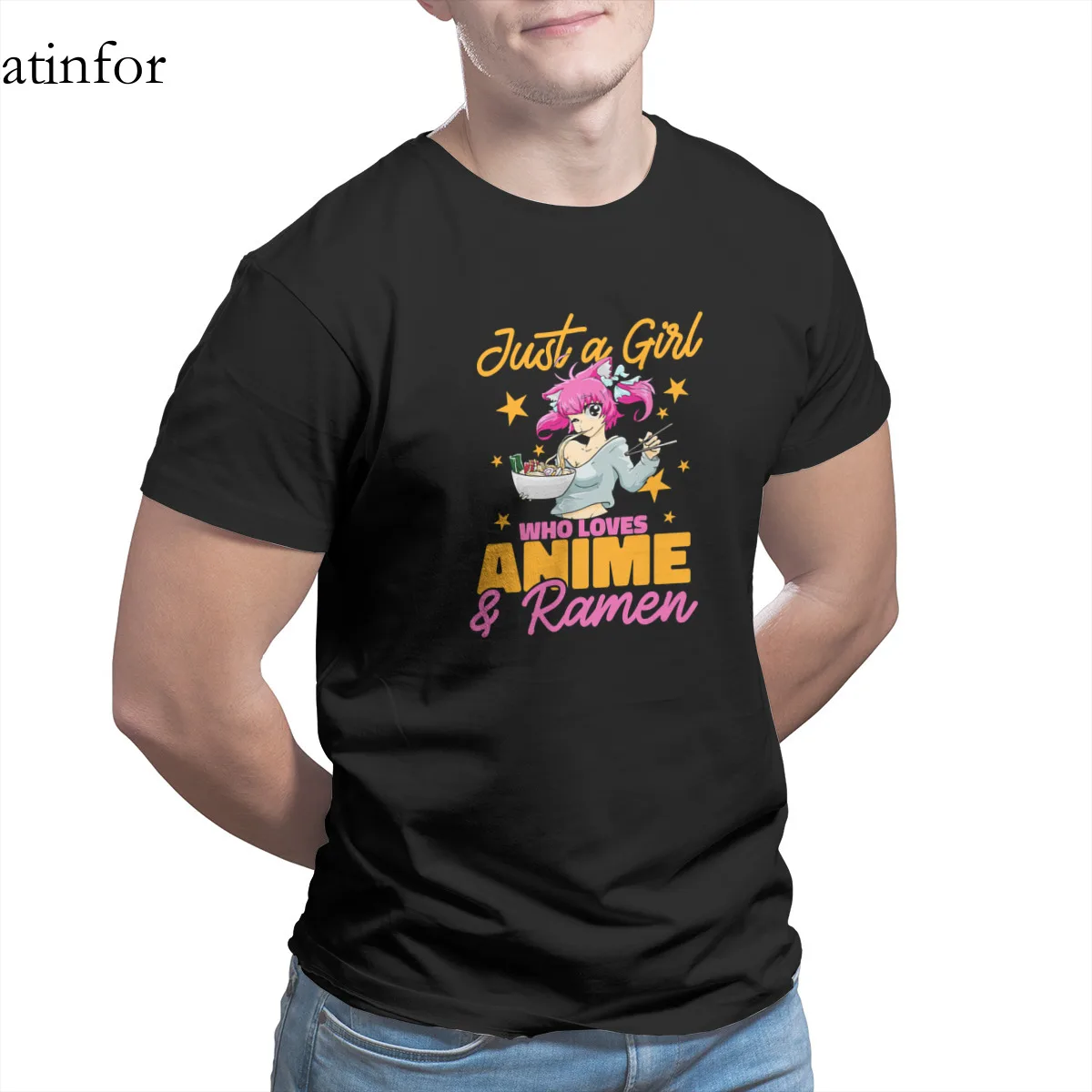 

Anime Ramen Lover Gift Just a Girl Who Loves Anime T-Shirt Essentials Black Wholesale Clothes 4XL 5XL 6XL Round Collar 15852