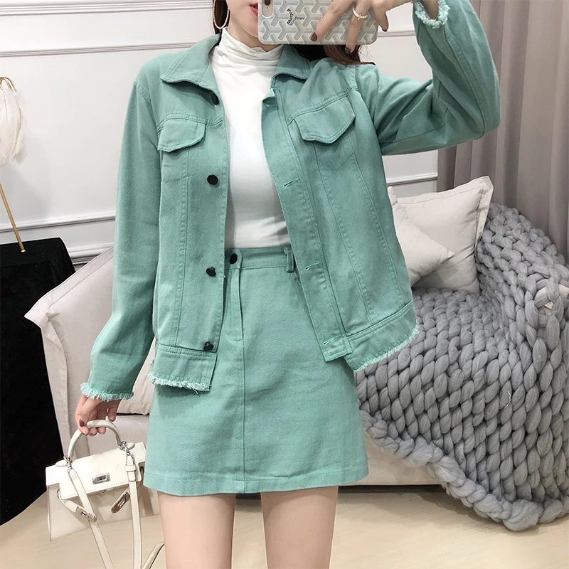 Розовая Женская одежда 2019 однобортные повседневные джинсовые куртки Женский