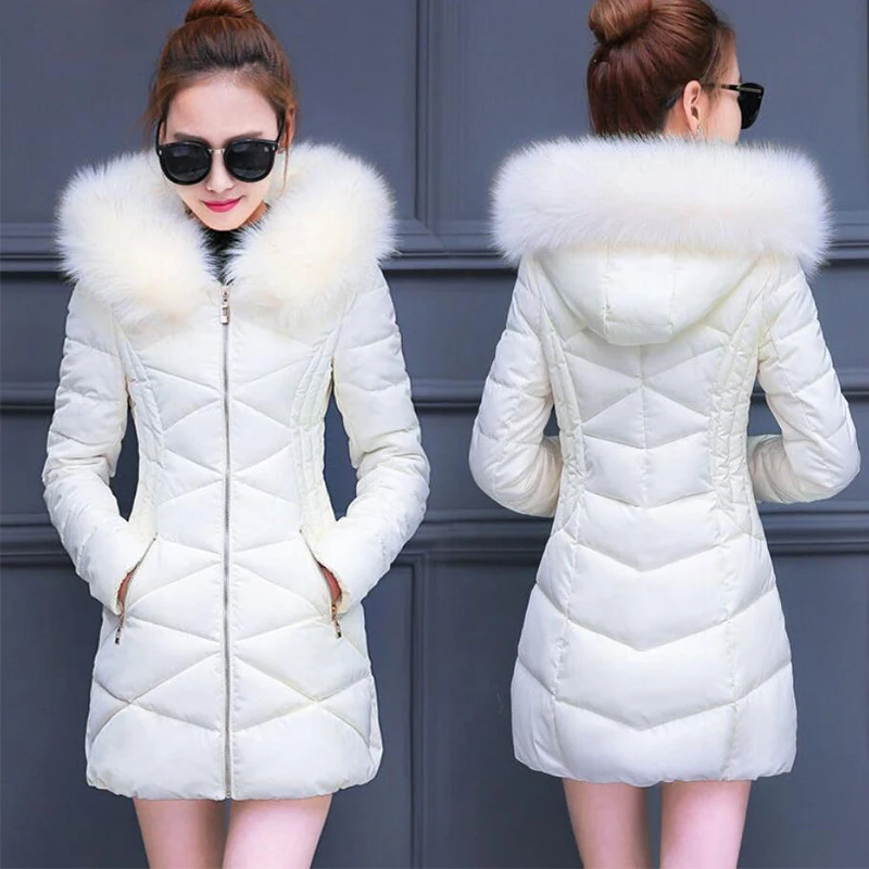 

Женские зимние куртки, пальто, пуховые хлопковые парки с капюшоном, теплая верхняя одежда, искусственный меховой воротник, длинные пальто