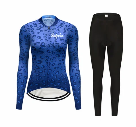 

Lepiny Women Cycling Clothing Jersey Set Winter Ciclismo Long Sleeve Leopard Tights Windbreaker MTB Bicycle Uniform Bike