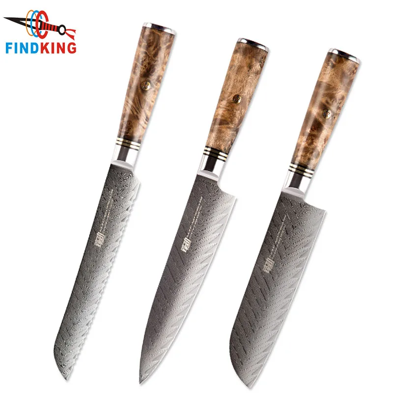 FINDKING 3 комплект ножей из дамасской стали набор с деревянной ручкой 67 слоев