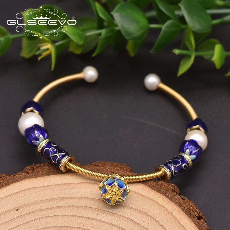 

Glseevo Natural Fresh Pearl Handmade Women Bracelets Bangles Cloisonne High Quality Charm Flower Bracelet Femme Jewellery GB0937