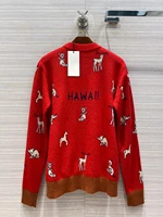 high-end autumn winter 50 wool cardigans women knit sweater fashion red color cute cartoon Jacquard V-neck single breasted coat