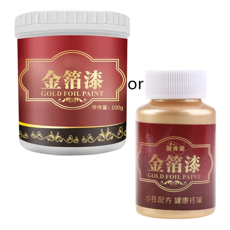 

100g Water-based Metallic Paint Shiny Gold Leaf Paint Flashing Gilding Paint for Exterior Wall Plaque Woodware Gypsum Product