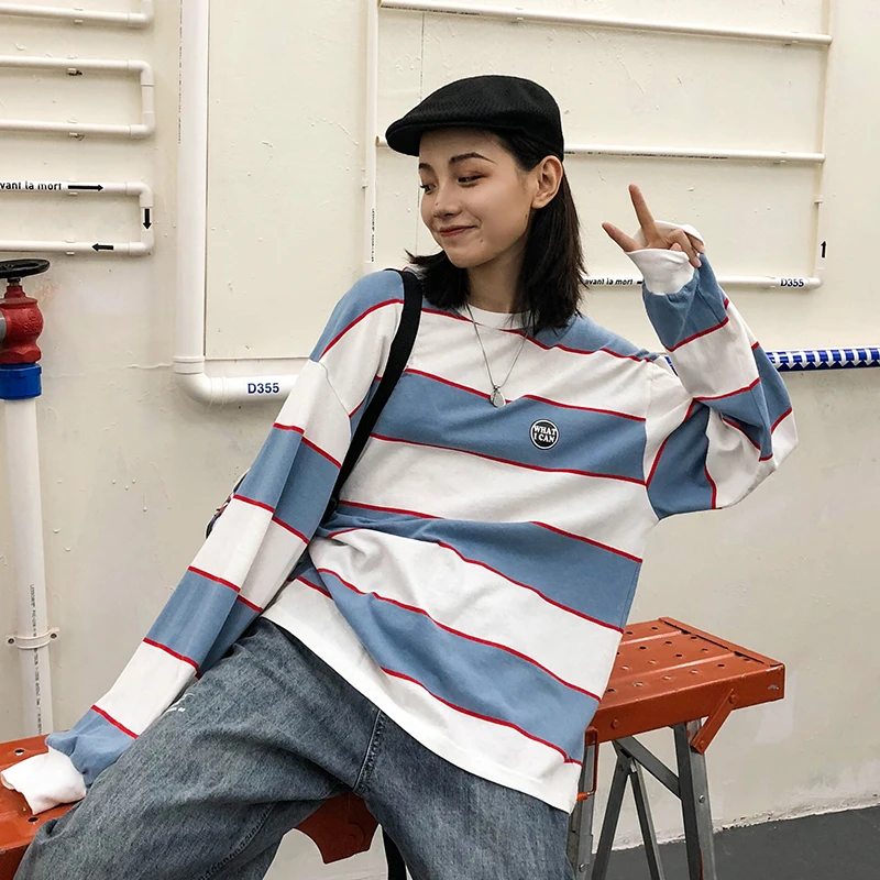 Новинка летняя футболка с длинным рукавом и круглым вырезом женская для