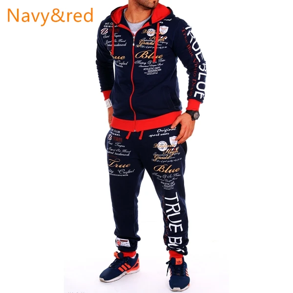 Navy red ZOGAA мужской спортивный костюм комплекты дорожек толстовки+ штаны спортивный костюм комплект из 2 предметов спортивная одежда спортивные мужские толстовки комплект мужской - Цвет: Navy red