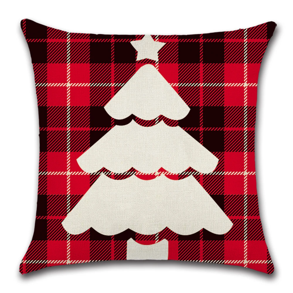 Красная рождественская подушка в клетку с рисунком дерева и оленя наволочка для