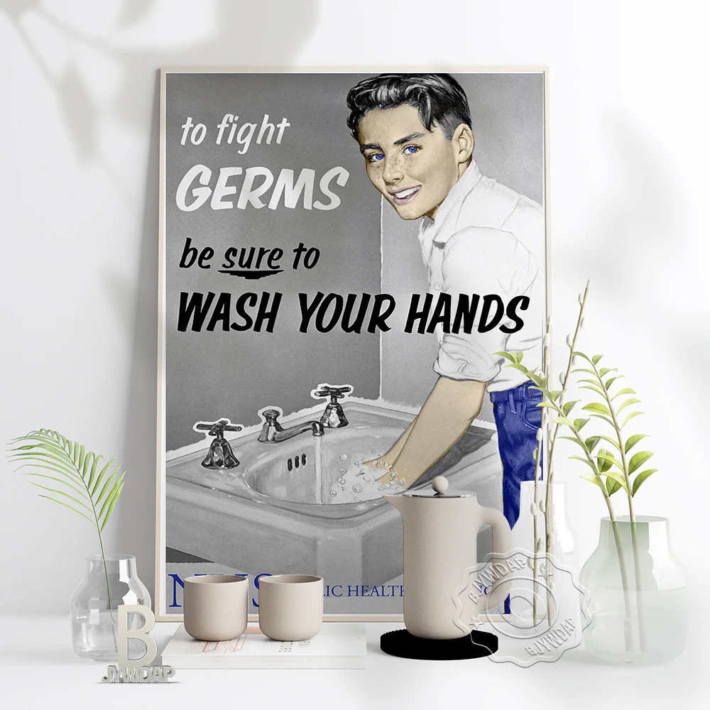 

Fight Germs Health Retro Poster, Attention Personal Hygiene Wall Decor, "Wash Your Hands" Shop Or Cafe Bathroom Home Decor Gift