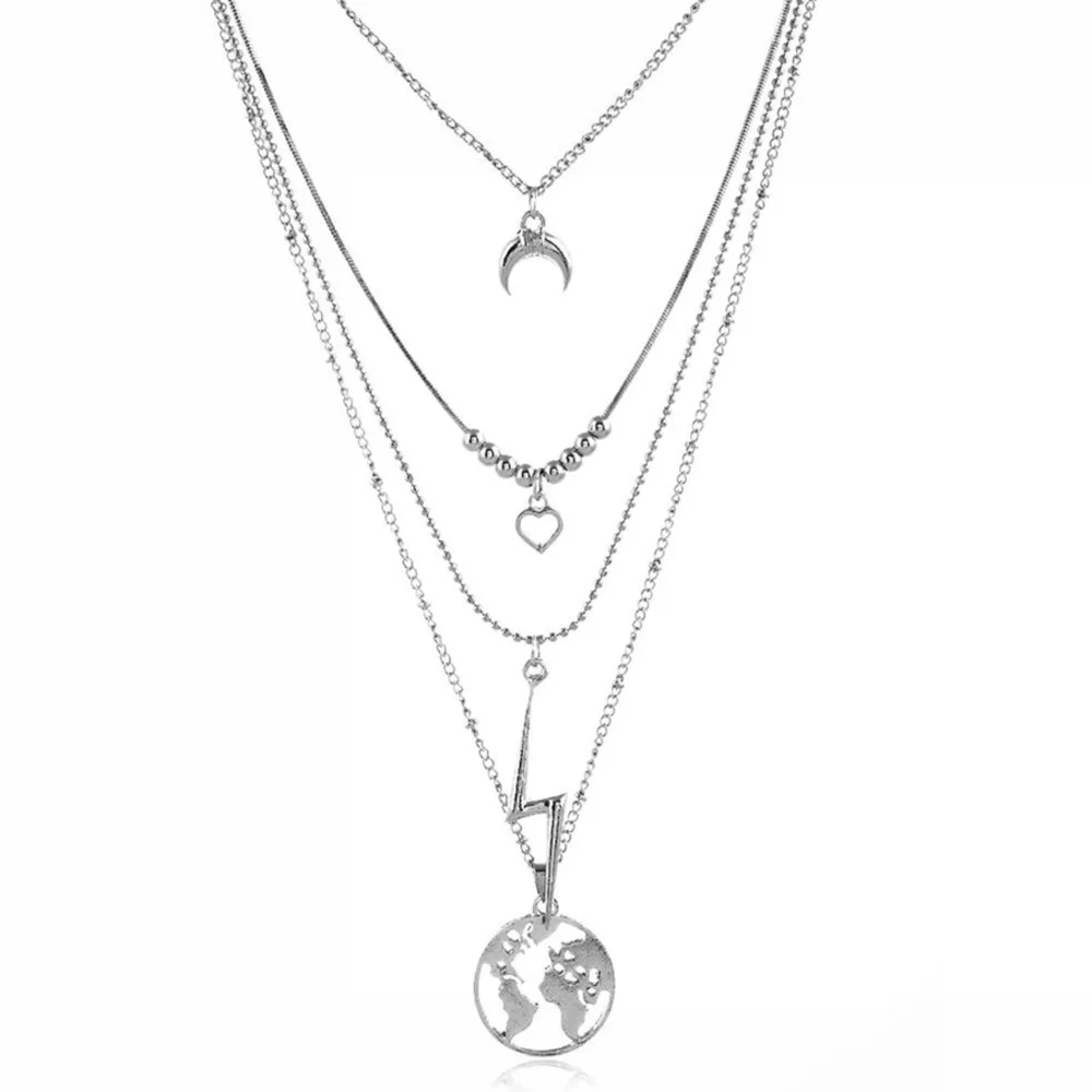 

The new 2020 creative lightning crescent layers of geometrical ms alloy necklace, jewelry wholesale