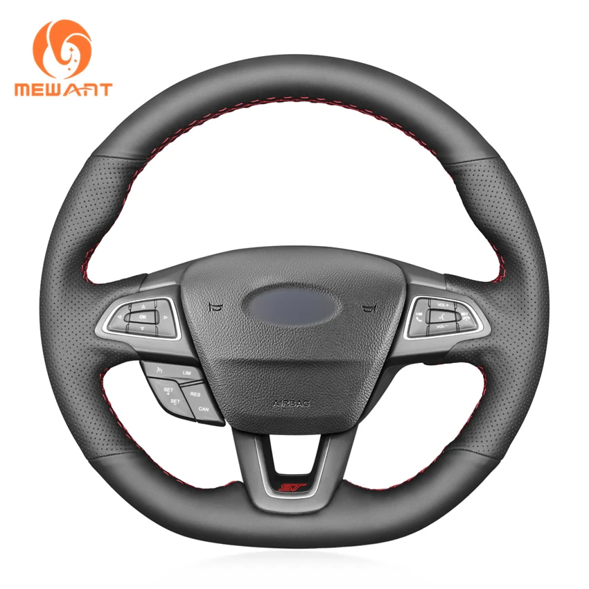 

MEWANT Black Artificial Leather Steering Wheel Cover for Ford Focus (RS | ST | ST-Line) Kuga (ST-Line) Ecosport (ST-Line)