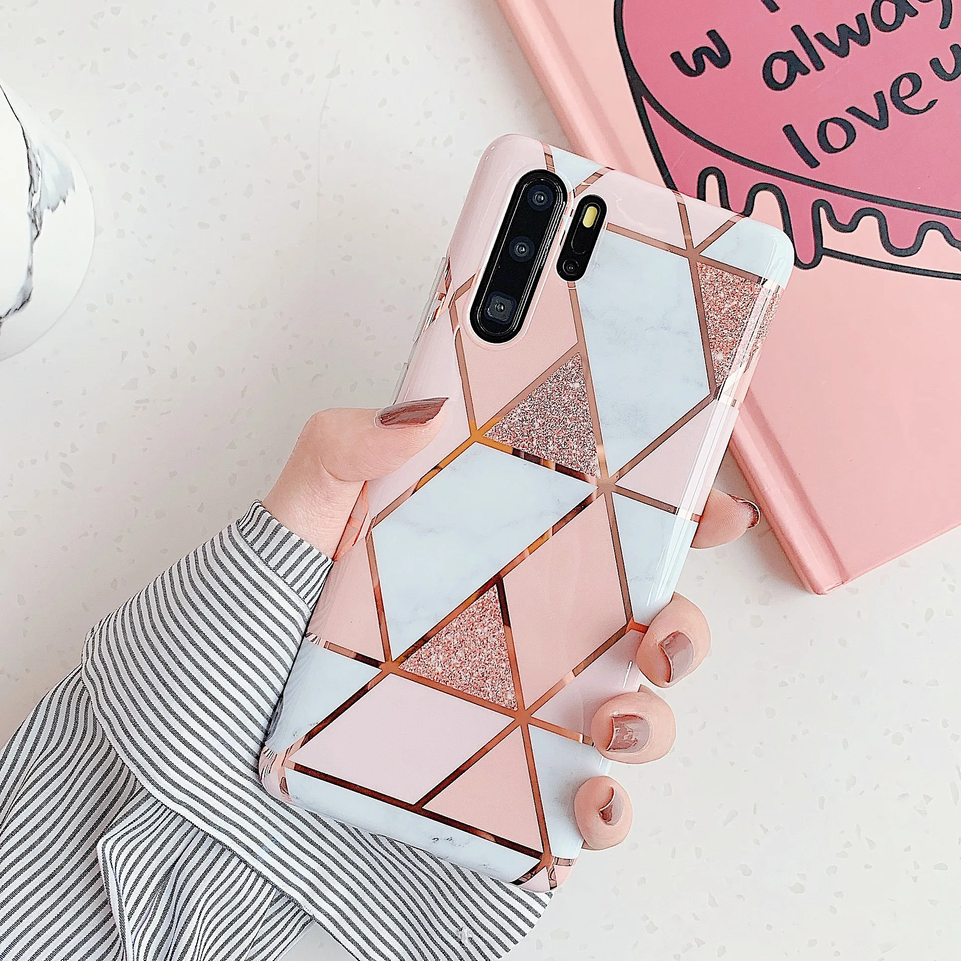 Геометрический глянцевый чехол для телефона Huawei Honor P20 P30 Nova 3e 4e Mate 20 Pro Lite защитный