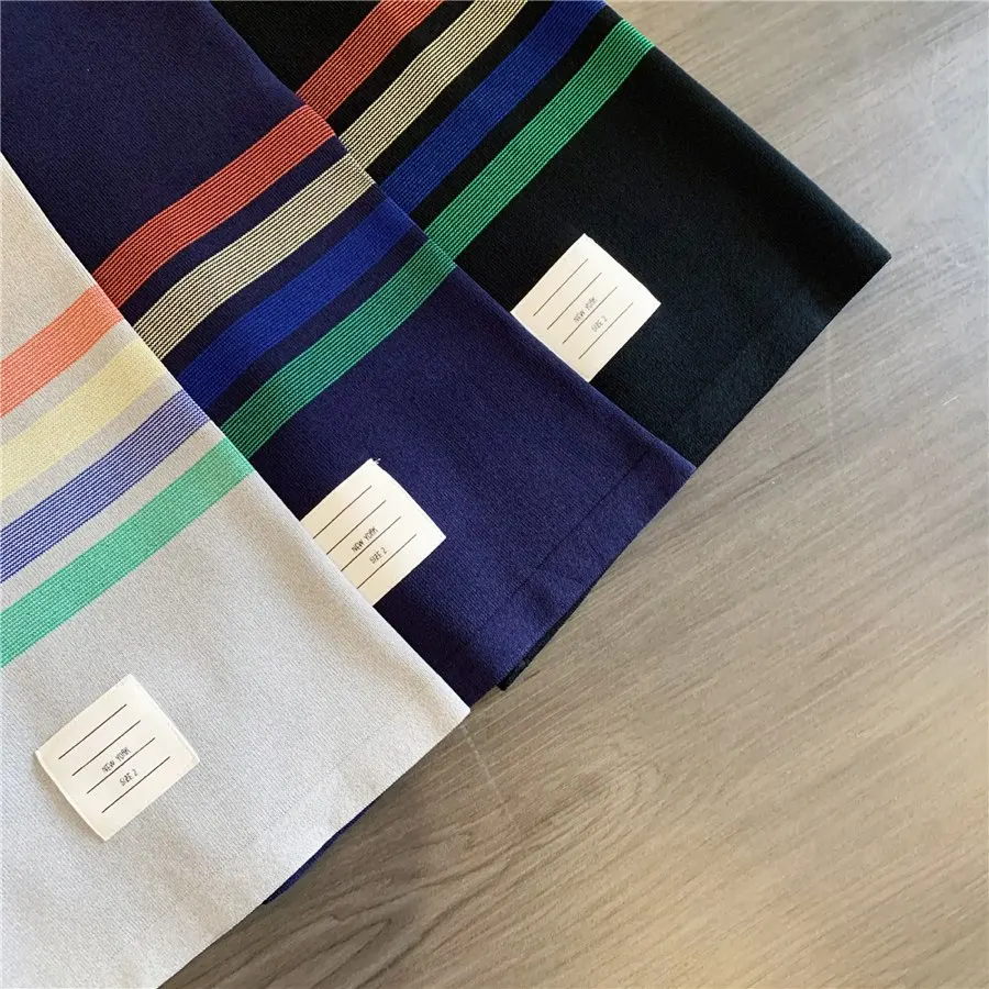 

Juice Snow 2021 New Casual Solid Color Pants Iron Free Colorful Stripes Knit Pants Loose Mid Waist Knitted Elastic Sports Pants