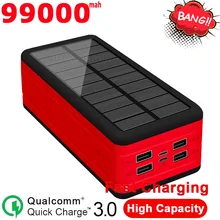 99000mAh Solar Power Bank Large Capacity Portable Charger 2USBcellphone Battery Outdoor Waterproof Power Bank for Xiaomi Samsung