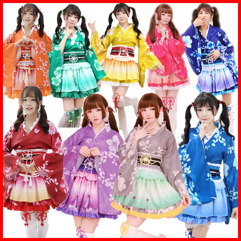 Кимоно в японском стиле Kawaii Girls Floral Yukata Haori Love Live Lolita Dress для женщин на вечеринке Dance Anime Cosplay Costume.