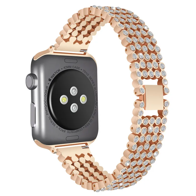 Rose gold Ремешок для Apple Watch 42 мм 38 мм, стразы из нержавеющей стали, бриллиантовый ремешок для часов iWatch Series 3 2 1 iwatch 38 мм - Цвет ремешка: Rose gold