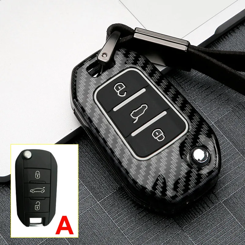 A Carbon Black Цинковый сплав+ силиконовый автомобильный корпус для дистанционного ключа Крышка для peugeot 3008 5008 208 301 307 308 408 508 2008 4008 Защитная крышка для ключа Держатель - Название цвета: A Carbon Black