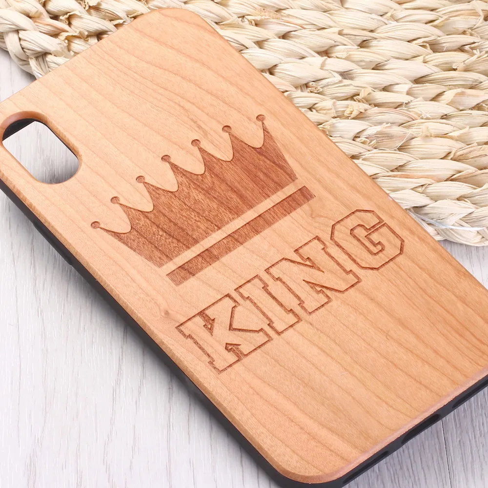 Король Королева влюбленный гравировка Натуральный Деревянный чехол для