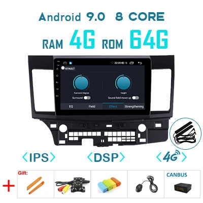 4G 64G DSP canbus 4G 64G Android 9,0 1280*720P Carplay Авто gps радио для Mitsubishi Lancer-ex 2008- мультимедиа DSP ips экран без DVD плеера - Цвет: 4G 64G DSP canbus
