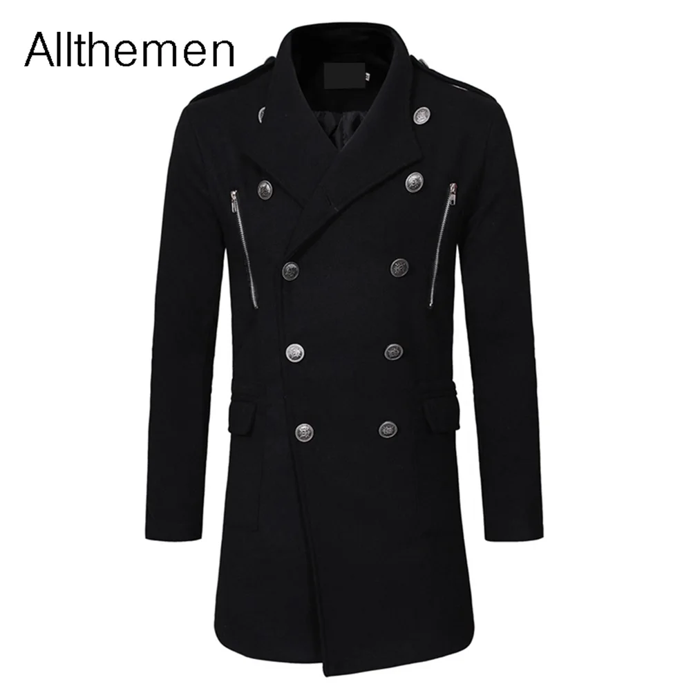 

Allthemen Mens Blends Jacket Male Overcoat Casual Solid Coats Men Plus Size Double Breasted Long Trench Coat Streetwear
