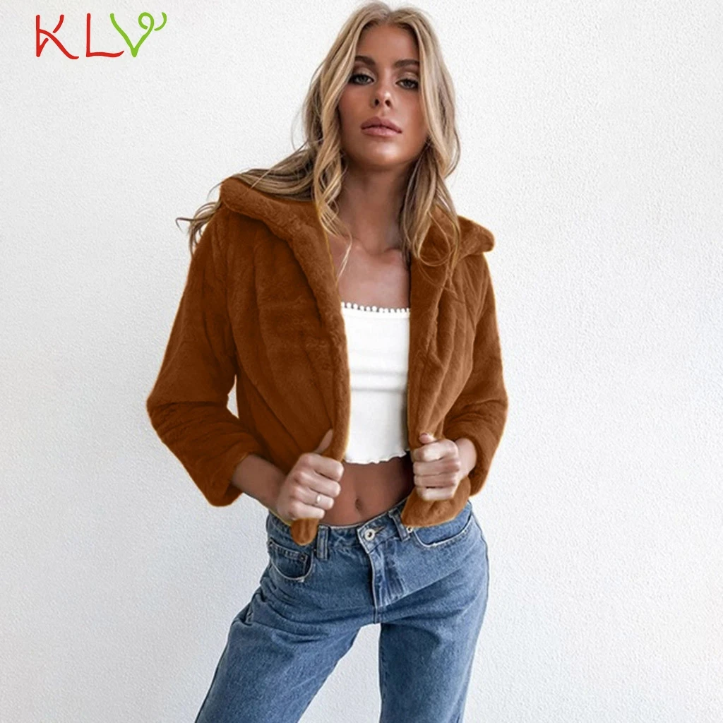 Женские куртки модный розовый плюшевый меховой укороченный топ с длинным