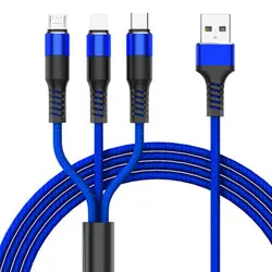 Cafele USB 3 в 1 кабель светодиодный свет 1,2 м 2.5A кабели для зарядного устройства USB для IPhone Xs Max Xiaomi Mi9 M8 Redmi Note Hua Wei samsung Oppo - Цвет: Blue