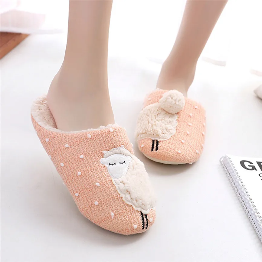 Милые Нескользящие зимние женские тапочки с животными короткие плюшевые модные