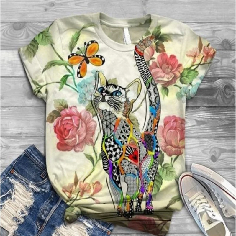 

3D Cat Printed Harajuku Comfortable T-Shirt O Neck Short Sleeve Tees Casual Summer Women Tops Size S-4XL Shirts 2021