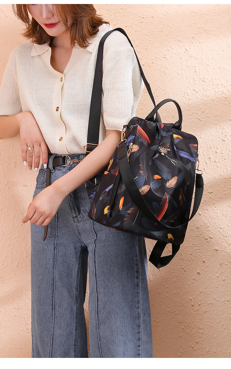 

New Oxford Cloth Backpack Female Wild Fashion Canvas School Bag Cross-body Anti-theft Backpack