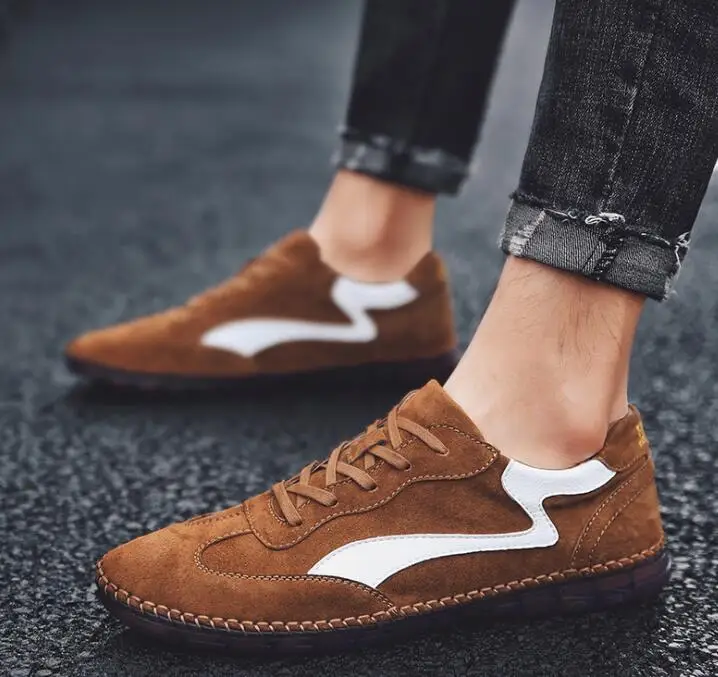 

XGRAVITY Size 38-44 Men's Casual Genuine Leather Flat Shoes Round Toe Comfortable Man Leisure Shoes Casual Autumn Shoes A210