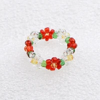 new korean trendy colorful acrylic handmade beaded transparent elastic ring rice beads flower ring for women girl party jewelry