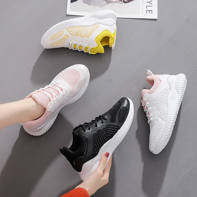 

2021 Woman Mesh Vulcanized Women Lace Up SneakersFemale Solid Mesh Breathable Sport Shoes Women's Outside Comfortable Footwear