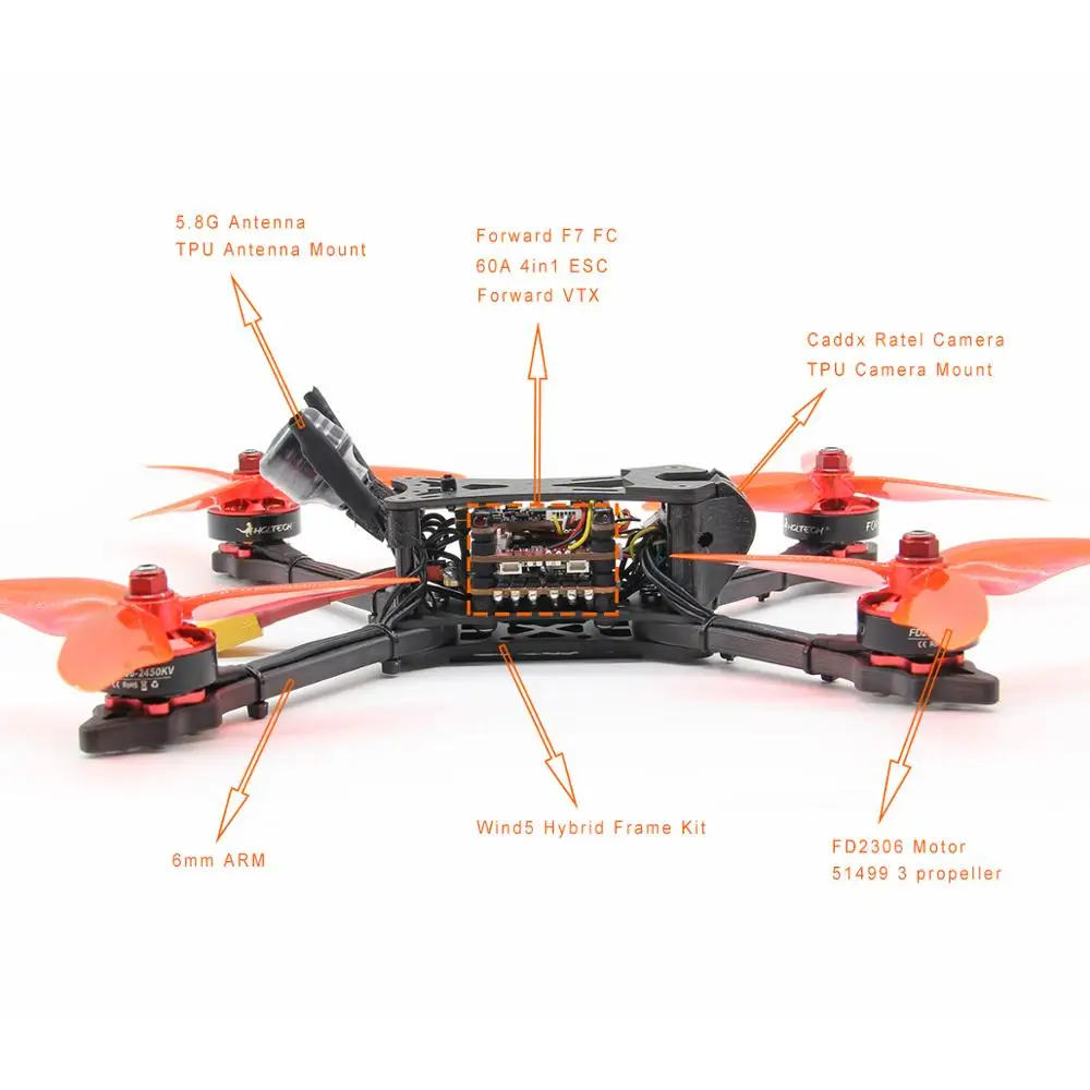 HGLRC Wind5 4S/6S FPV гоночный Дрон мощный F7 FC 2306 2450/кв бесщеточный двигатель Blheli32 60A 4 в 1 ESC карбоновая рама