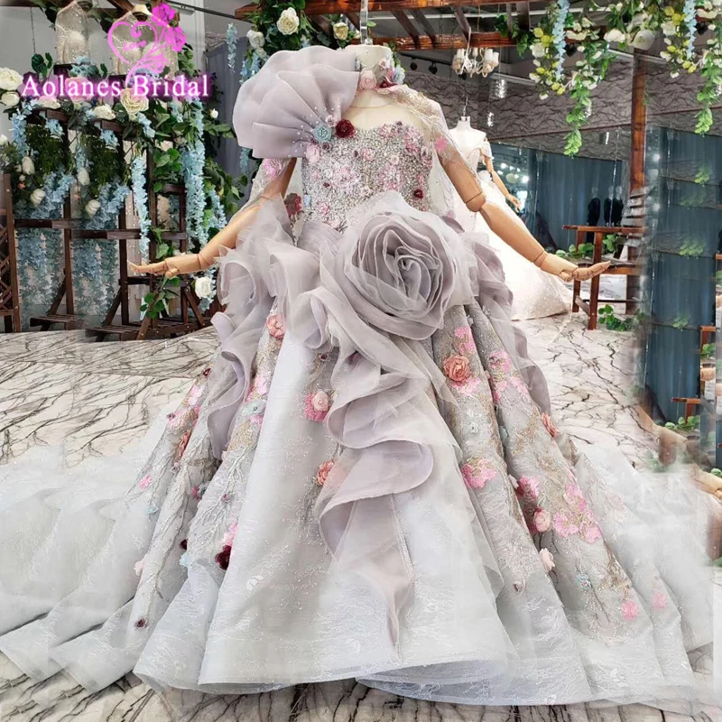 Одно плечо платье с цветочным узором для девочек оборками из фатина принцесса