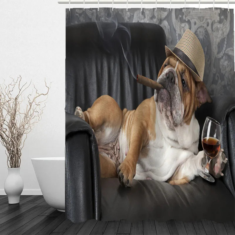 Занавески для душа в виде ленивой собаки с красным вином водонепроницаемые