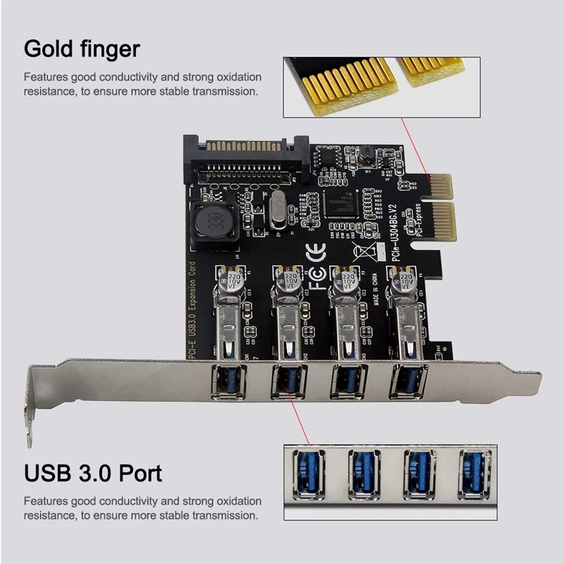 Четыре порта Usb 3 0 Супер быстрая 5 Гбит/с Pci E Плата расширения Express адаптер